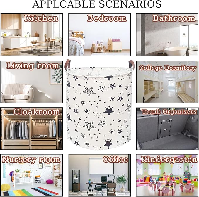 Waterproof Laundry Hamper Collapsible Laundry Basket Leather Handle Laundry Bag Large Clothes Storage Toy Organization for Bathroom Bedroom Laundryroom College Dorms (Caisanjiao-001)