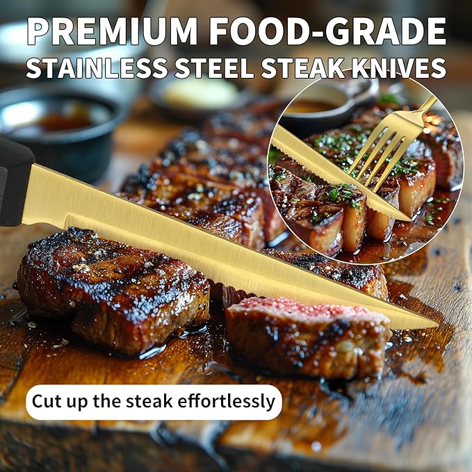 65PCS Silverware Set for 8 with Flatware Drawer Organizer, Stainless Steel Cutlery Set with Steak Knives, Include Spoons and Forks Set & Serving Utensils, Mirror Polished, Gold