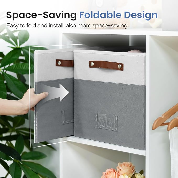 6-Pack Storage Cubes with Handles & Label Holders Basket, Closet Cube Home Organizer Bins(White/Dark Grey, 13 x 13 x 13 inch)