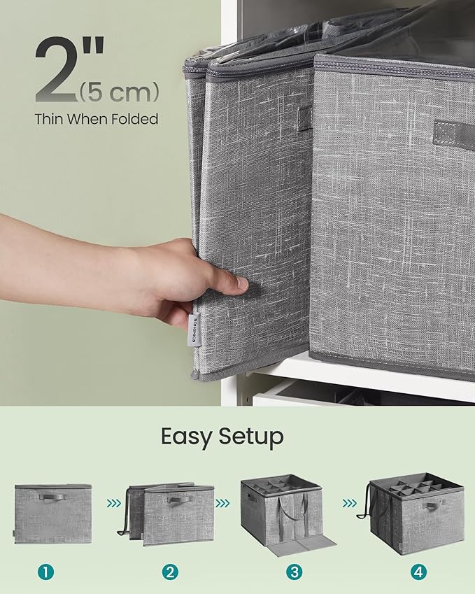 SONGMICS Set of 2 Shoe Organizers for Closet, Fits up to 16 Pairs Each, Shoe Boxes, Fabric Storage Cube with Handles and Transparent Lid, Space-Saving for Bedroom, Entryway, Cattail Gray ULSP602G01