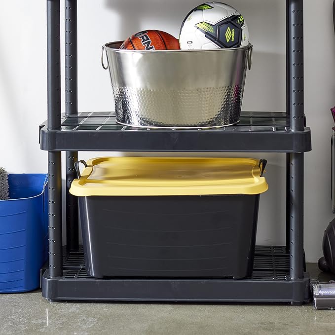 Life Story 6 Pack Heavy Duty Stackable Storage Bin, 55 Quart Home Organizer, Versatile Lightweight Locking Bins with Carrying Handles, Black/ Yellow