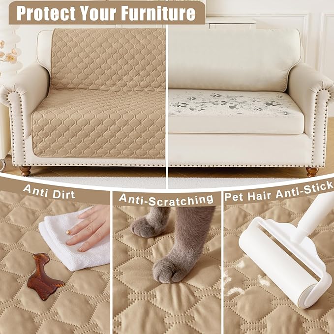 Smiry Waterproof Dog Bed Cover Blanket, Soft Reversible Pet Blanket, Washable Leakproof Cats Dogs Couch Cover for Sofa, Couch, Furniture, Plaid (40x50 Inch, Camel/Beige)