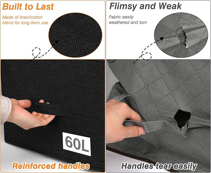boailydi 60L Comforter Storage Bag, Sturdy Construction Blanket Storage Bin w/Durable Handles, Foldable Storage Box w/Dual Zippers for Sheets Quilts Sweaters Bedding Sets Pillows, 2 Pack, Black