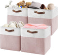 13 Inch Cube Storage Bins,Set of 4, Foldable Storage Basket with PU Handles for Organizing Home, Closet, Laundry, Office, Organizers for Shelves(White/Pink)