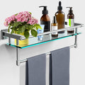 SFGSOWOR Bathroom Glass Shelf with Towel Rack Organizer Wall-Mounted Bathroom Storage SUS304 Stainless Steel Towel Bar/Track Wall-Mounted Tempered Glass Shelves (Chrome Polished, 20-inch)