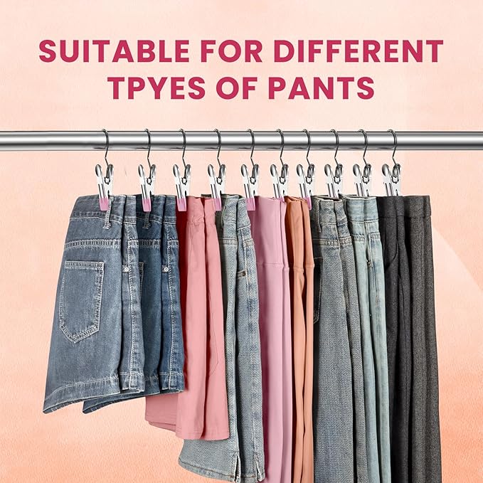 50 Pack Pants Hangers with Clip,Legging Organizer for Closet Hanging, Space Saving Yoga Pants Hangers Clip Hanger Wardrobe Organization,Closet Organizers and Storage for Jeans,Shorts,Skirts,Hats-Pink