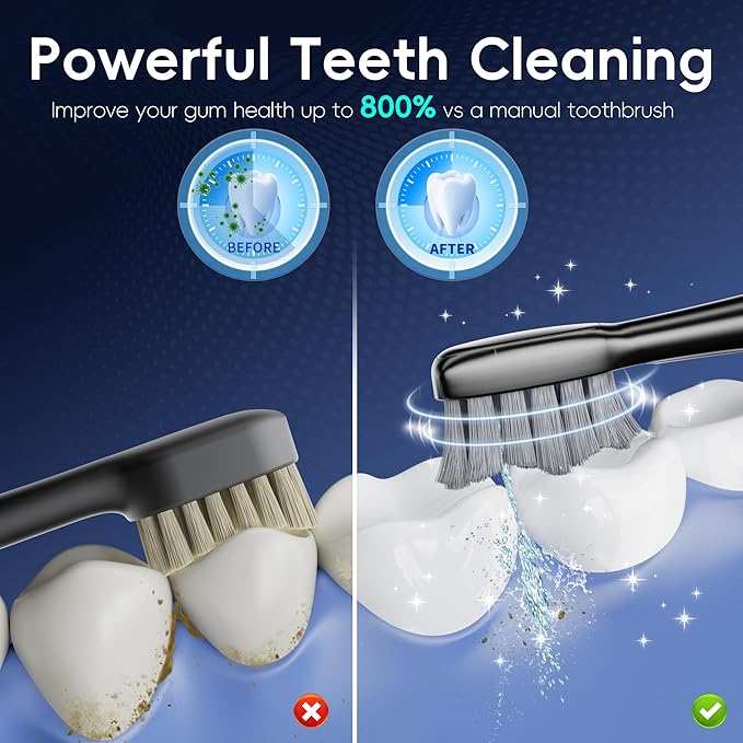 Electric Toothbrush with Water Flosser, All in One Sonic Flossing Toothbrush with 3 Modes & 5 Flossing Speeds & 4 Brush Heads, Rechargeable & Portable for Adult Teeth Cleaning,Black