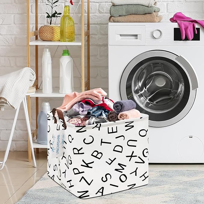 LANGYASHAN Square Storage Baskets Waterproof Canvas Children Laundry Nursery Hamper for Shelves Gift Baskets Toy Organizer Room Decor (Square alphabet)