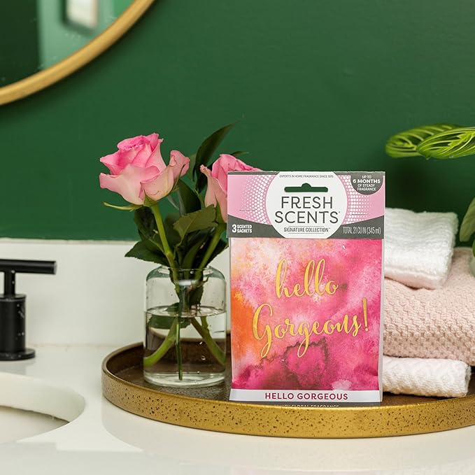 Fresh Scents Scented Sachets | Hello Gorgeous | Home Fragrance | Long Lasting (Up to 6 Months) | Air Freshener for Closets, Drawers, & Cars | 6 Pack