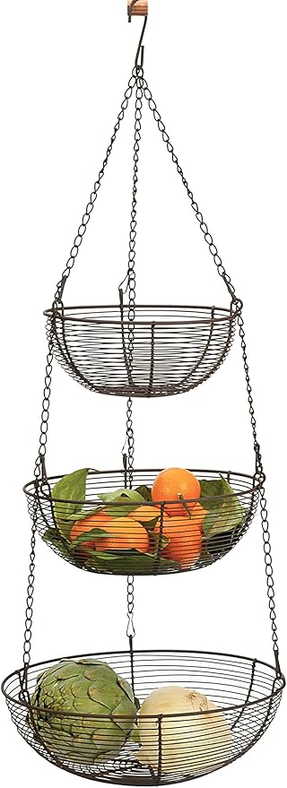 RSVP International Hanging Storage Collection 3-Tier Baskets, Bronze Woven Wire