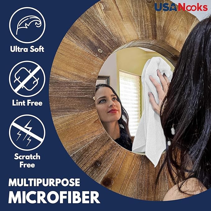 USANOOKS Microfiber Cleaning Cloth - White - 50Pcs (12.5x12.5 inch) High Performance - 1200 Washes, Ultra Absorbent Car Towel Traps Grime & Liquid for Streak-Free Mirror Shine - Car Washing Cloth