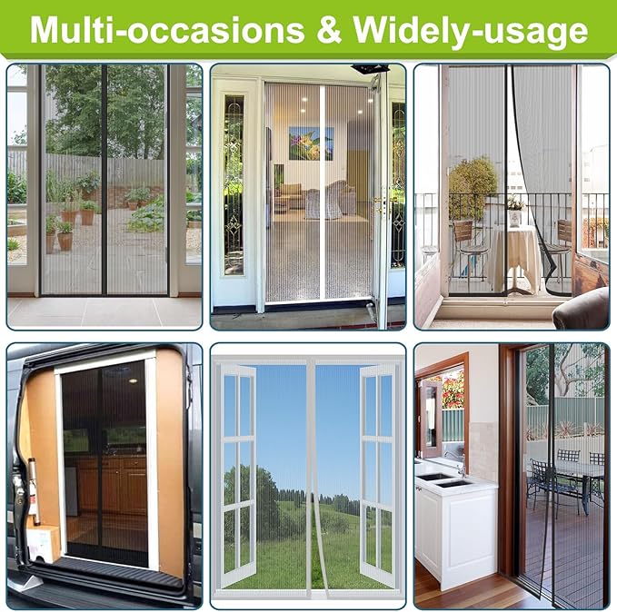 Magnetic Screen Door Heavy Duty, Front Door Screen Magnetic Closure Thicken Tear-Resistant Mesh Keep Bugs Out, White - Net Curtain Itself Size 36" x 77"