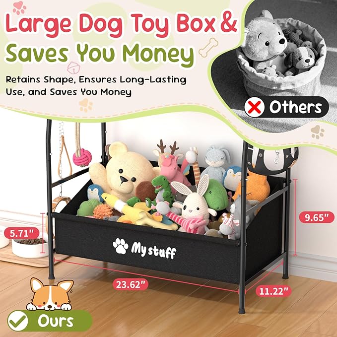 Large Dog Toy basket, Toy Box for Dogs, Pet Toys Bin Dog Metal Wire Basket for Toys, Food Storage, Storage Organizer Chest Storage, Toy Box for Living Room Area (Black)