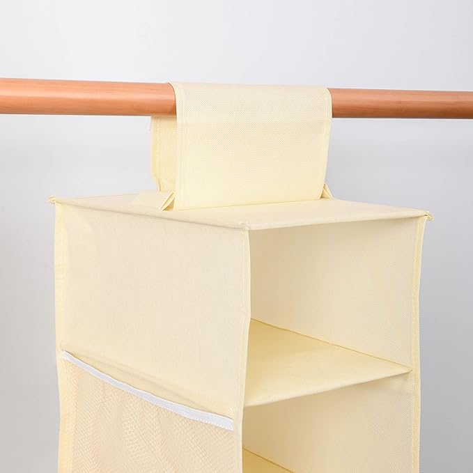 Hanging Shoe Organizer for Closet with Side Mesh Pockets，Hat Racks for Baseball Caps，Shoe and Hat Holder & Storage，8-Shelf，Beige，2 Pack