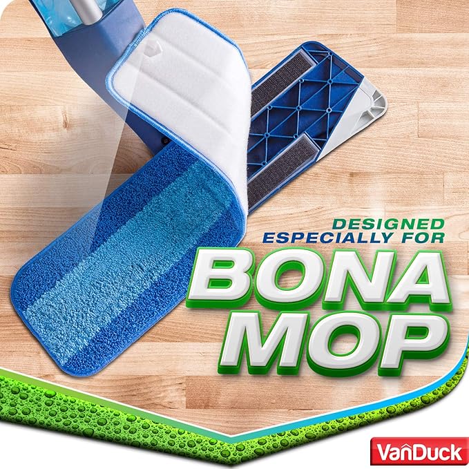 VanDuck Microfiber Cleaning Pads Compatible with Bona Mop (6 Pack) - Microfiber Mop Pads for Hardwood Floor for 18 Inch