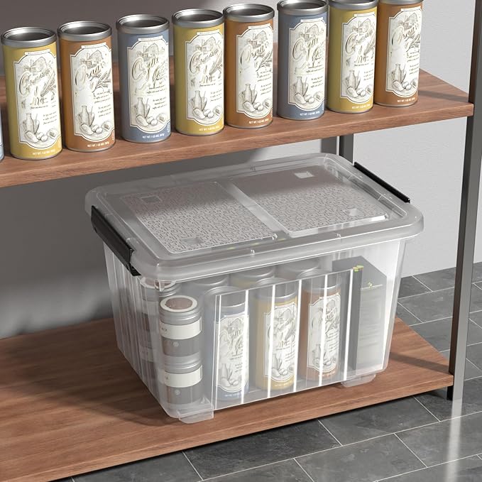 Ewingger 30 L Plastic Storage Bins with Wheels, Clear Latching Box with Lid, 4-Pack
