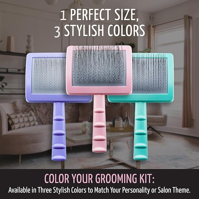 Tauro Pro Line Deshedding Slicker Brush for Dogs & Cats, Soft Pins for Gentle Dematting & Detangling, Grooming Tool for Long & Dense Coats, Ideal for Rough Collies, Non-Slip Grip, Pink, Large Size (L)