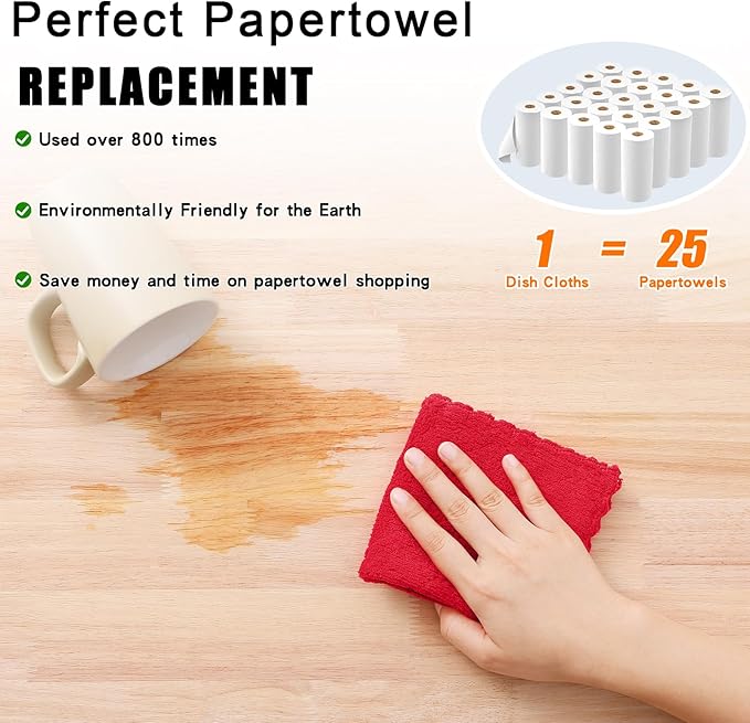 Homaxy 24 Pack Kitchen Dish Cloths (10 x 10 Inches, Red), Super Soft and Absorbent Coral Velvet Dish Towels, Nonstick Oil Fast Drying Microfiber Cleaning Cloth, No Lint Household Dishcloths