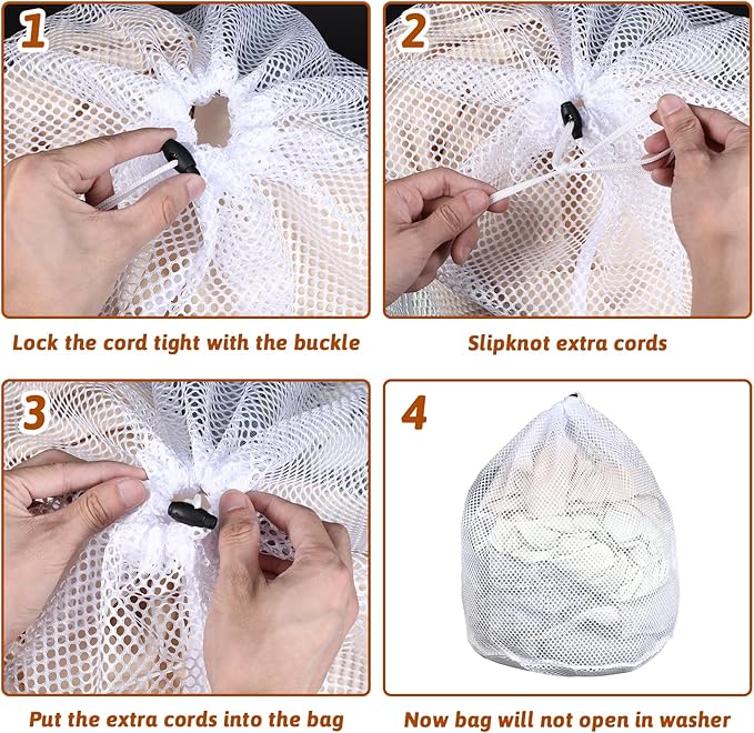 20 Pcs Mesh Laundry Bags Bulk with Drawstring 20 x 24'' White Heavy Duty Mesh Bag Machine Washable Sturdy Large Net Laundry Wash Bag for Dormitory College Apartment Travelling Camping