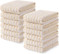 Homaxy Kitchen Towels(12 Pack, 10 x 20 inches), Ultra Soft and Absorbent Dish Towels, Reusable Fast Drying Microfiber Cleaning Cloth, Coral Velvet Wave Design No-lint, Beige