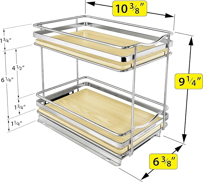 LYNK PROFESSIONAL® Élite™ Pull Out Spice Rack Organizer for Inside Kitchen Cabinets - 6-3/8 inch Wide - Slide Out Drawer – Wood/Chrome Sliding Spice Organization for cabinet - Spice Racks - 2 Tier