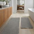 JIUZHEN Set of 2 Waffle Bath Mats Non Slip Waffle Bathroom Runner Rug Washable Boho Runner Bath Rugs Super Absorbent Shower Mat for Bathroom Kitchen Hallway Laundry, 20" x 32" +24" x 60", Grey