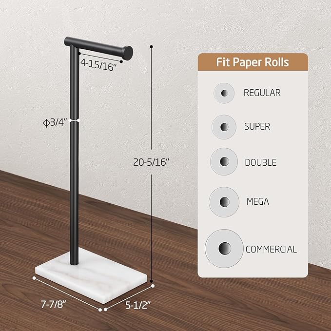 KES Black Toilet Paper Holder Stand Bathroom Tissue Roll Holder with Marble Base Freestanding SUS304 Stainless Steel Matte Black Finish, BPH285S1-BK
