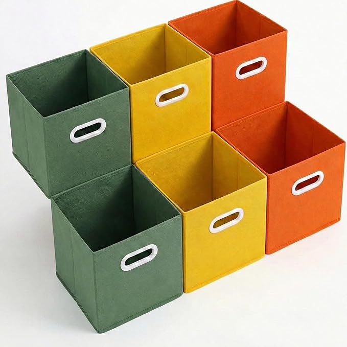 Lourome 11 inch Cube Storage Organizer, Closet Organizers and Storage Bins with Handle, Collapsible Storage Bins for Shelves, Baskets Box for Clothes, Home, Toy, Lego, Fabric, Pack of 6
