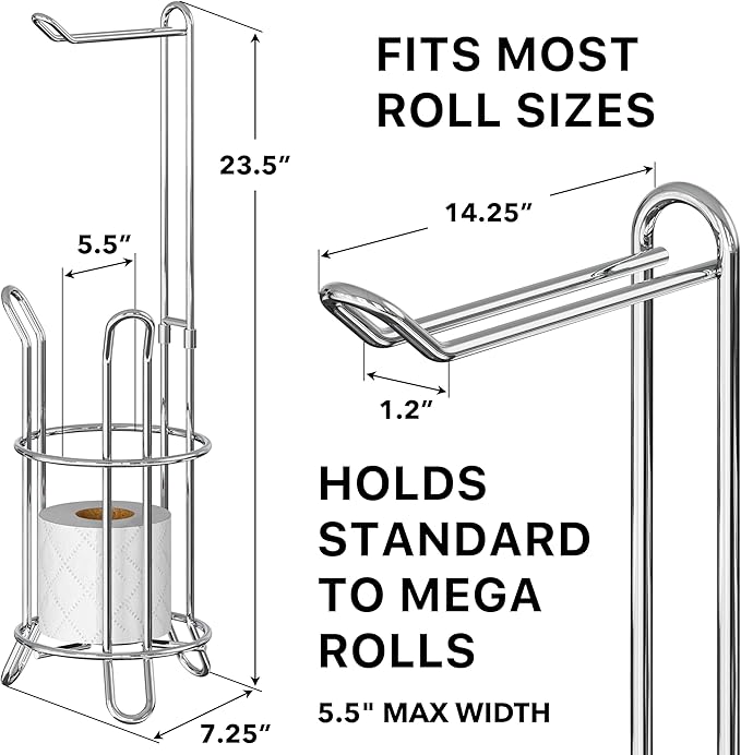 Simple Houseware Bathroom Toilet Tissue Paper Roll Storage Holder Stand, Chrome