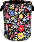 Colorful Folk Flowers Laundry Basket Oxford Cloth Floral Laundry Hamper With Handle Foldable Portable Clothes Storage Basket 18.9 X 16.5 In Storage Bag For Laundry Room/Bathroom/Bedroom/Dormitories