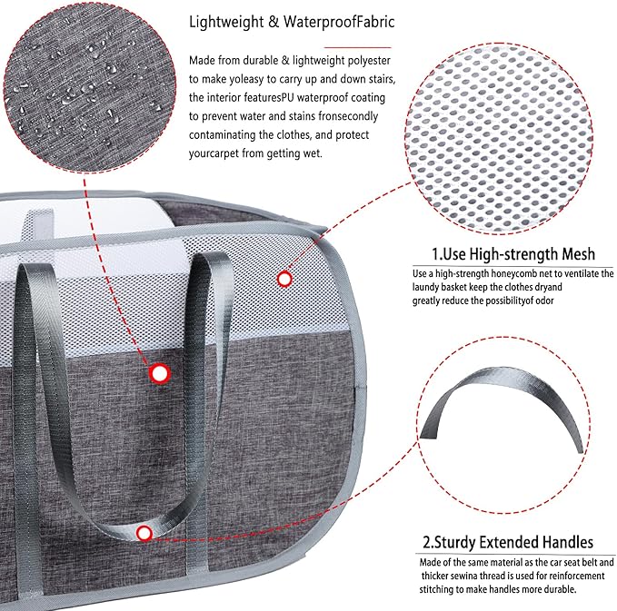 pop-up laundry basket，with Durable Handles collapsible Mesh laundry Hamper,Easy to Open and Fold,Premium Cationic Fabric… (Cationic Gray)……