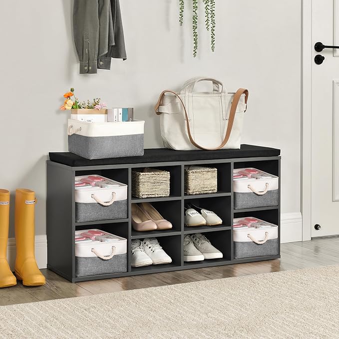 Storage Bins with Sturdy Cotton Handles(1 Pack), Fabric Storage Baskets for Organizing use for Office & Home, Book, Clothes, Toys, Closet Boxes (Large, Grey-White, 15.7x11.8x7.9 inches)