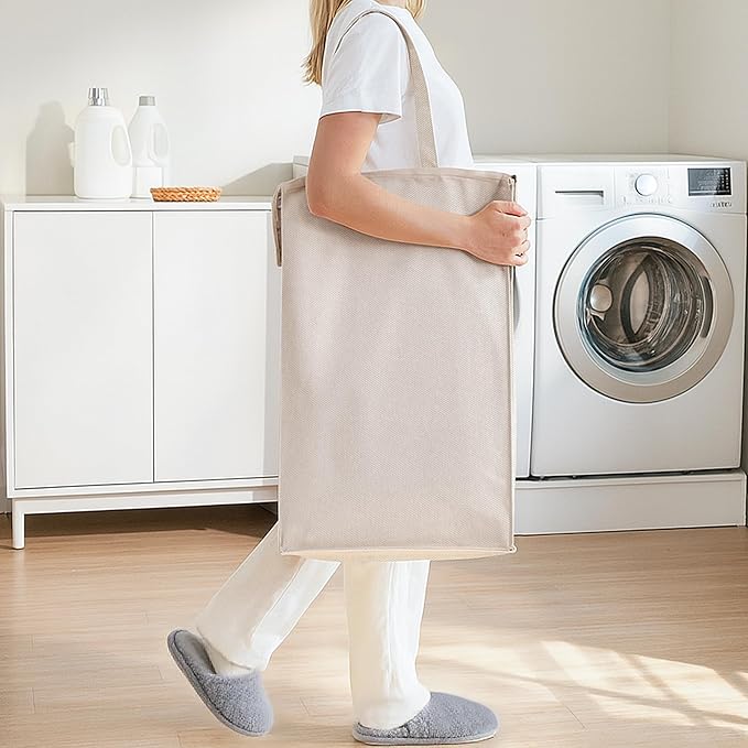 STORAGE MANIAC Laundry Hamper with Metal Rack, Large Laundry Basket with Triangle Frame, Collapsible Dirty Clothes Hamper with Handles for Dorm, College, Small Space, Closet, Bedroom, Beige
