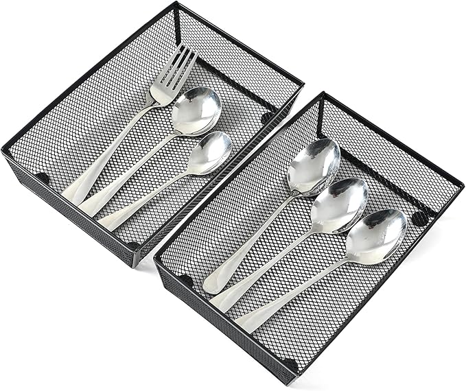 BYCY 4 Pack Silverware Drawer Organizer, Mesh Utensil Organizer for Kitchen Storage, Black Steel Metal Mesh Tray for Flatware Fork Spoon Knife (9 x 6 x 2 Inch,black)