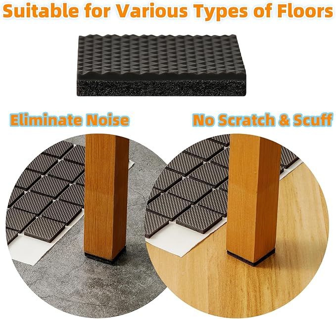 Furnigear Non Slip Furniture Pads - Self Adhesive Rubber Anti Skid Pads Grippers Rubber Chair Feet Furniture Pads for Hardwood Floors -Protectors for Furniture Table Legs Anti Slip 128 Pcs 3/4" Square
