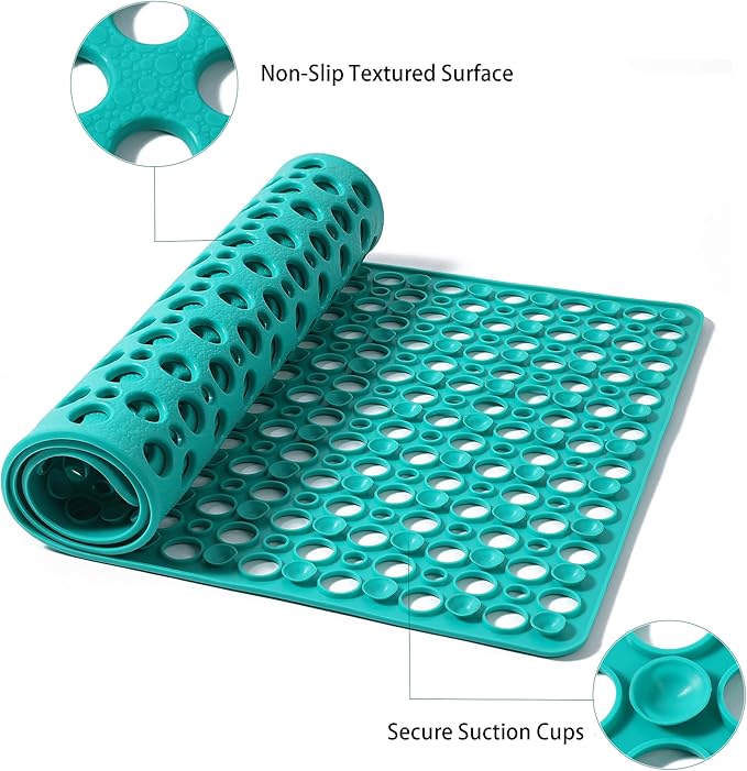 Nonslip Bathtub Mat Extra Soft TPE Bath Mat for Kids, Machine Washable Bathroom Shower Mat, Smooth/Non-Textured Tubs Only, 35L x 16W Inch (Dark Green)