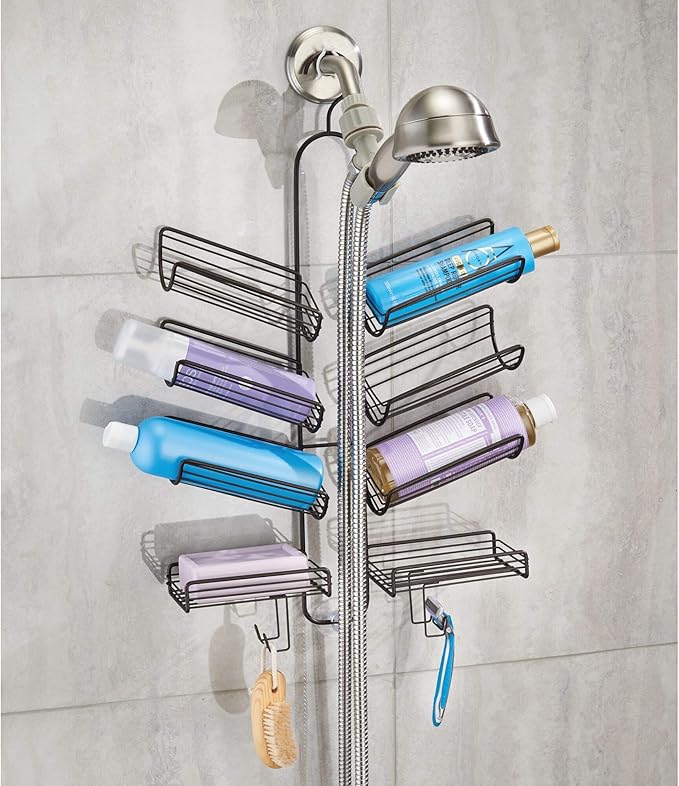 iDesign Verona Metal Hanging Bathroom Caddy for Handheld Shower Hose, Extra Space for Shampoo, Conditioner, Soap, Razors, Loofahs, Towels, 25" x 14" x 4", Bronze