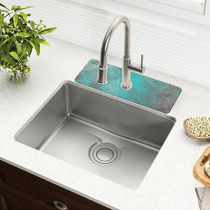 Kitchen Sink Splash Guard 1 PC 14.7 Inch Sink Faucet Mat Splash Guard for Bathroom Countertop Water Absorbent Foldable Cuttable Soft Washable Teal Grey