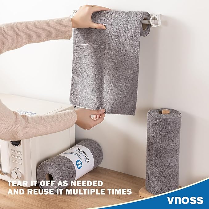 55 Pack Microfiber Cleaning Cloth Roll, Tear Away Reusable Towels, 11" X 9", Ultra Absorbent & Lint Free Cloth for Cars, Kitchen, Window, Home and Shop, Grey