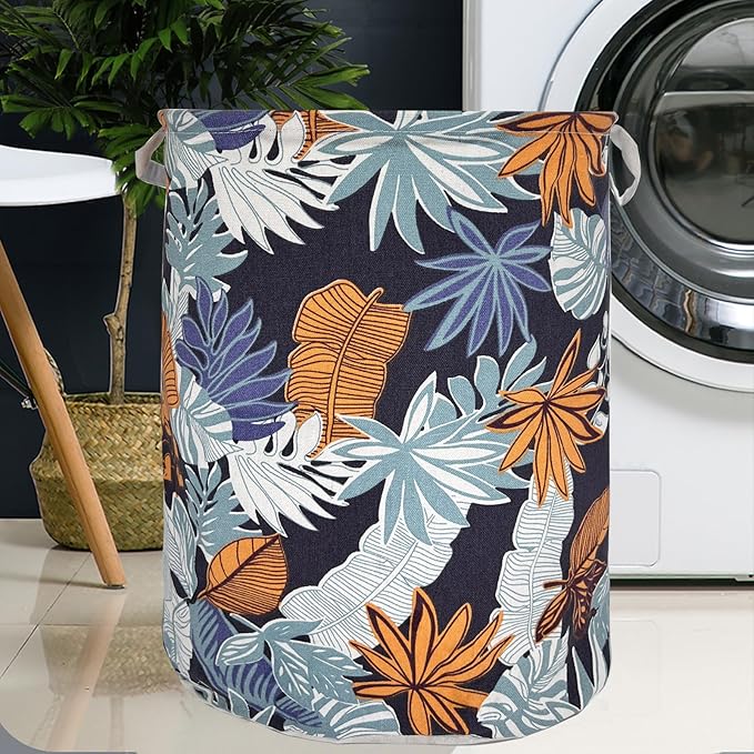 Merdes 19.7’’ Waterproof Foldable Laundry Hamper, Dirty Clothes Laundry Basket, Linen Bin Storage Organizer for Toy Collection (Plant Leaf)