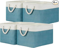 Temary Fabric Storage Baskets 4Pack Storage Bins Decorative Basket for Gift, Clothes Bin with Rope Handle, Rectangle Baskets for Storage, Blankets(White&Teal,15x11x9.5 inch)
