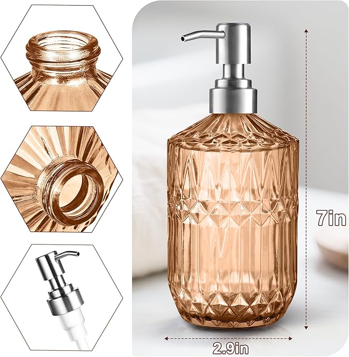 Kaishun 13 Oz Refillable Soap Dispenser, Glass Soap Dispenser for Dispense Hand Soap, Dish Soap, Lotion (Orange)