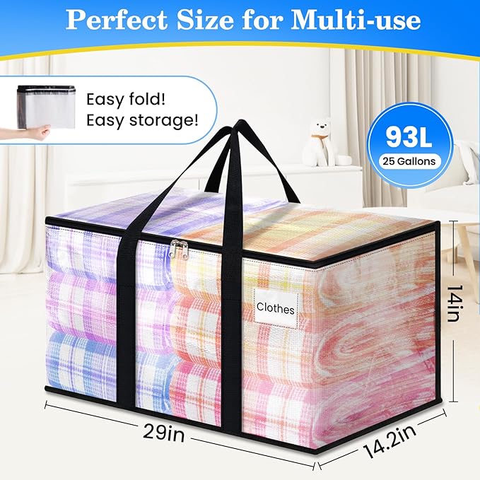 BlissTotes 10-Pack Large Moving Bags with Backpack Straps & Strong Zippers, Heavy-Duty Storage Bags Moving Boxes for Space Saving, Dorms, Transport, 93L-25 Gallons, Clear