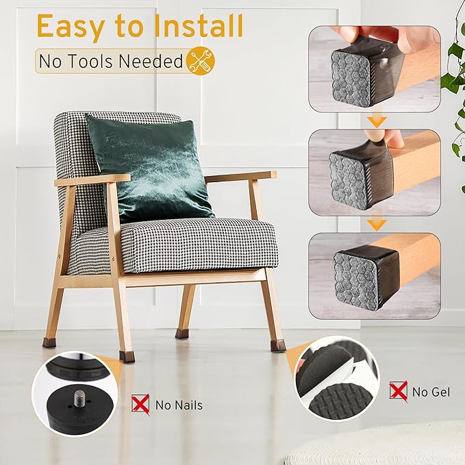 24PCS Square Chair Leg Floor Protectors, Furniture Sliders, Chair Leg Protectors for Hardwood Floors, Non-Slip Felt Furniture Pads, Silicone Cap Covers to Protect Floors, (Fit 1.1" - 1.5")
