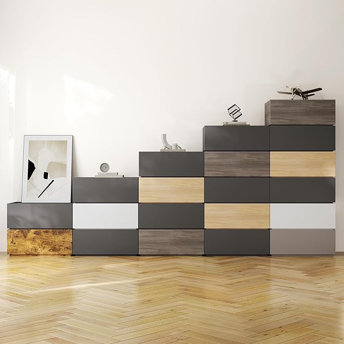 Stackable Storage Drawers, Wooden Drawer Storage Organizer, Modern Nightstands with Wooden Drawers, Small Storage Cabinet, Modular Design, Available in 2 Sizes for Versatile Use Oak and White