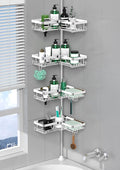 Corner Shower Caddy Tension Pole - Chrome Tension Rod Shower Caddy Adjustable Shampoo Holder for Bathroom/Bathtub/RV, Stainless Steel, Floor to Ceiling 25-114.2 inch