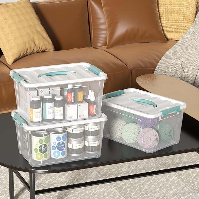 Parlynies 14 Qt Stackable Plastic Storage Bins with White Lids, Clear Latching Storage Organizer Box, 8 Packs