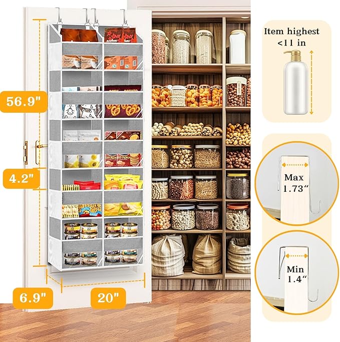 2 Pack Over The Door Organizer 5 Tiers, Extra Large Behind Door Storage of 10 Compartments, 80 lbs Weight Capacity Over Door Organizer, Door Hanging Organizer for Closet, Diaper Organizer, Light Gray