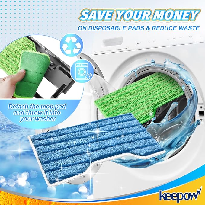 KEEPOW Reusable Replacement Pads Compatible with Shark Vac Mop VM252 VM200 VC205 VM250 /QM250 VM190 VM200P12, Washable Vacuum Mop Pad Refills, Upgraded Design of Dirt Chamber (1+2+2+2 Pads)