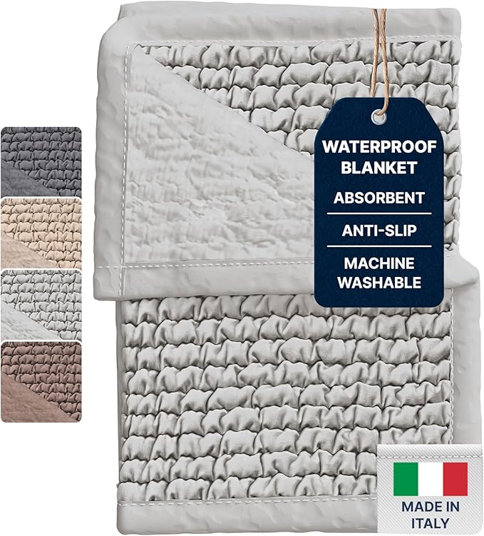 PAULATO BY GA.I.CO. Waterproof Blanket – 24x67” Changing Absorbent Pad for Incontinence – Machine Washable Stain-Resistant Protector for Couch Sofa or Bed – Reusable Waterproof Cover - Light Grey